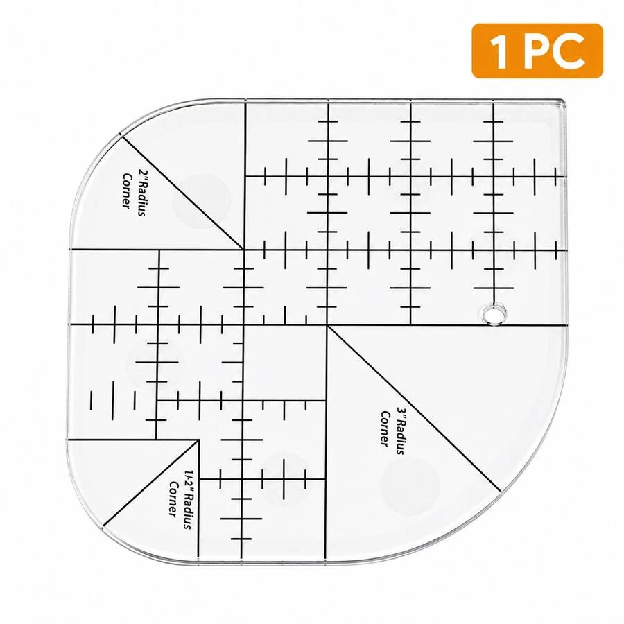 多功能絎縫尺 15 x 15 cm 壓克力拼布模板,DIY 不規則縫製裁剪尺,內建印刷刻度,圓角裁切尺,適用旋轉裁刀,居家縫絎工具,1 件裝 - 多色 - 查看 1