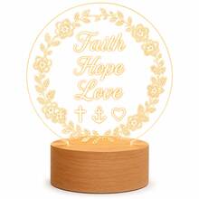 Faith Hope Love 基督教禮品小夜燈，壓克力 LED 燈，宗教居家裝飾，給女性、媽媽、姊妹的勵志禮物 - 暖白光 - 查看 2