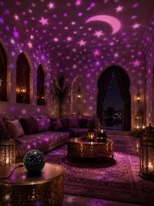 1pc Star & Moon Projection Light, Colorful Starry Sky & Moon Projection | Suitable For Bedroom, Living Room, Bedside, Room Decoration | USB Powered - Multicolor - View 2