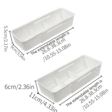 Expandable Storage Box, Large Capacity, Suitable For Office, Vanity, Plastic Desktop Cosmetic Organizer Tray, Kitchen Utensils, Bedroom Dressing Table Storage Box, College Dorm Stationery, School Supplies Drawer Divider - White - View 7