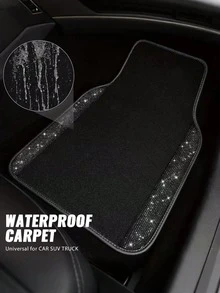 4pcs Shiny Rhinestone Car Floor Mat Set, Diamond Studded Faux Fur Car Carpet, Non-Slip PVC Backing, Waterproof Universal Fit, Suitable For Women's Car - A - View 7