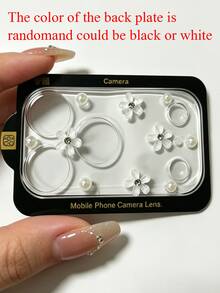 時尚可愛 3D 粉色花朵珍珠透明玻璃相機鏡頭保護蓋，適用於 iPhone 17 Pro Max 17 Pro - 珍珠透明花朵 - 查看 4