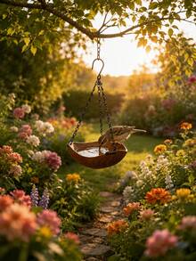 1pc/Set Hanging Bird Feeder And Bird Bath, Outdoor Decorative Feeding Tray With Chain And Hook, Multi-Functional Wild Bird Water Bowl, Suitable For Garden, Patio, Yard, Balcony And Porch Decoration - Multiple Styles - View 7