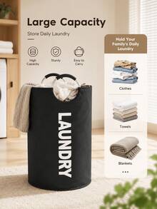 Letter Laundry Basket With Padded Handle - Fabric Laundry Bin, Foldable Round Basket, Back To School, College Dorm Essentials - Multicolor - View 12