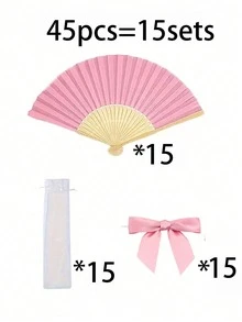 1/3/15/30件/組，粉色紙扇，粉色竹製摺扇，手持扇，紙摺扇，夏季粉色系列婚禮伴手禮扇，女性摺扇，綠粉色蝴蝶結扇，透明收納袋，婚禮派對裝飾。適用於新娘派對伴手禮、生日派對禮物、伴娘拍照道具。 - 粉色 - 查看 17