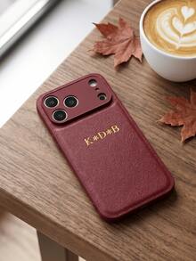 個性化客製化字母姓名手機殼，適用於 iPhone 17 16 15 14 13 Pro Max Plus Air，3D 壓紋荔枝紋 PU 皮革保護殼，理想禮物 - 酒紅色 - 查看 5