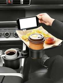 可調節式汽車杯架托盤，360°旋轉，2合1 ABS食品與飲料架，可擴展中控台小桌，多功能汽車托盤適用於大多數車輛 - A - 查看 5