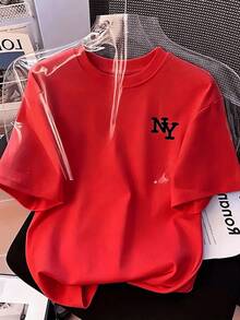 Women's Cotton T-Shirt With A Round Neck And Short Sleeves, Printed With The Letters NY. Comfortable And Breathable, Versatile For Casual Looks, Ideal For Everyday Wear In Spring And Summer. - 紅色 - 查看 12