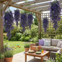 2 PCS Purple Hanging Lavender, UV-Resistant Plastic Flowers. Perfect For Porch, Yard, Flower Pots, Living Room, Balcony & Office. Great For Home, Wedding, Party And Holiday Decor. All-Season, Maintenance-Free For Indoor And Outdoor Use. - Violet Purple - View 3