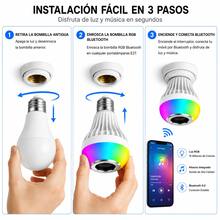 Foco LED RGB con Bocina Bluetooth E27, Luz Multicolor con Control Remoto para Hogar y Fiesta - RGB - Ver 9