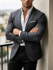 Men's Grey Suit Jacket, Pocket Details, Business And Street Style Outerwear - Dark Grey - View 5