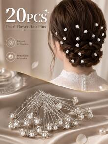 topshiny 20pcs Women's Rhinestone Pearl Flower U-Shaped Hair Pins, Simple Elegant Hair Sticks For Bun Updo, Suitable For Wedding Bride, Ball, Party,Bun Hair Piece - Multicolor - View 1