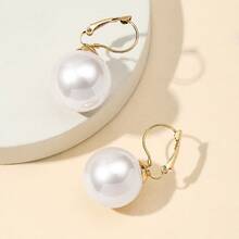 1 Pair Elegant Gentle Pink French Style Large Pearl Resin Earrings, Vintage Fashion Multi-Color Large Pearl Metal Ear Clips Ear Drops, Suitable For Women's Daily Wear, Dating, Commuting, Vacation, Gentle Atmosphere Faux Pearl Earrings - KC Gold Earrings - View 5