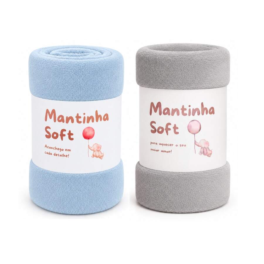 Set Of 2 Soft Microfiber Baby Blankets - Gray/Blue Bb - View 1