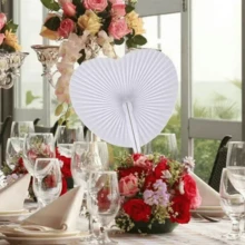 5-1pc Heart/Round Shaped Paper Fan, Foldable Design, Easy To Store, Compact And Portable For Carrying, Cute Handheld Cooling Fan For Summer, Suitable For Beach Party, Holiday Decoration, Wedding Gift, Daily Cooling - White - View 2