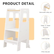 Velacasa Kids Standing Tower, Child Kitchen Step Stool Toddler Wood Stepping Stool - Children's Montessori Stool - Adjustable Height, Ideal Kids Kitchen Step Stool For Learning New Skills, White 16.45"D X 17.63"W X 35.82"H - 預設 - 查看 4