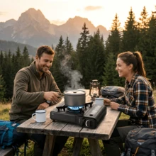 Portable Butane Gas Camping Stove, Single Burner, Windproof Design, Piezo Ignition, Carrying Case Included, Ideal For Camping, Hiking, Picnic, RV, Outdoor Cooking, BBQ, Hot Pot, Backyard Cooker, Garden Appliance - Black - View 5