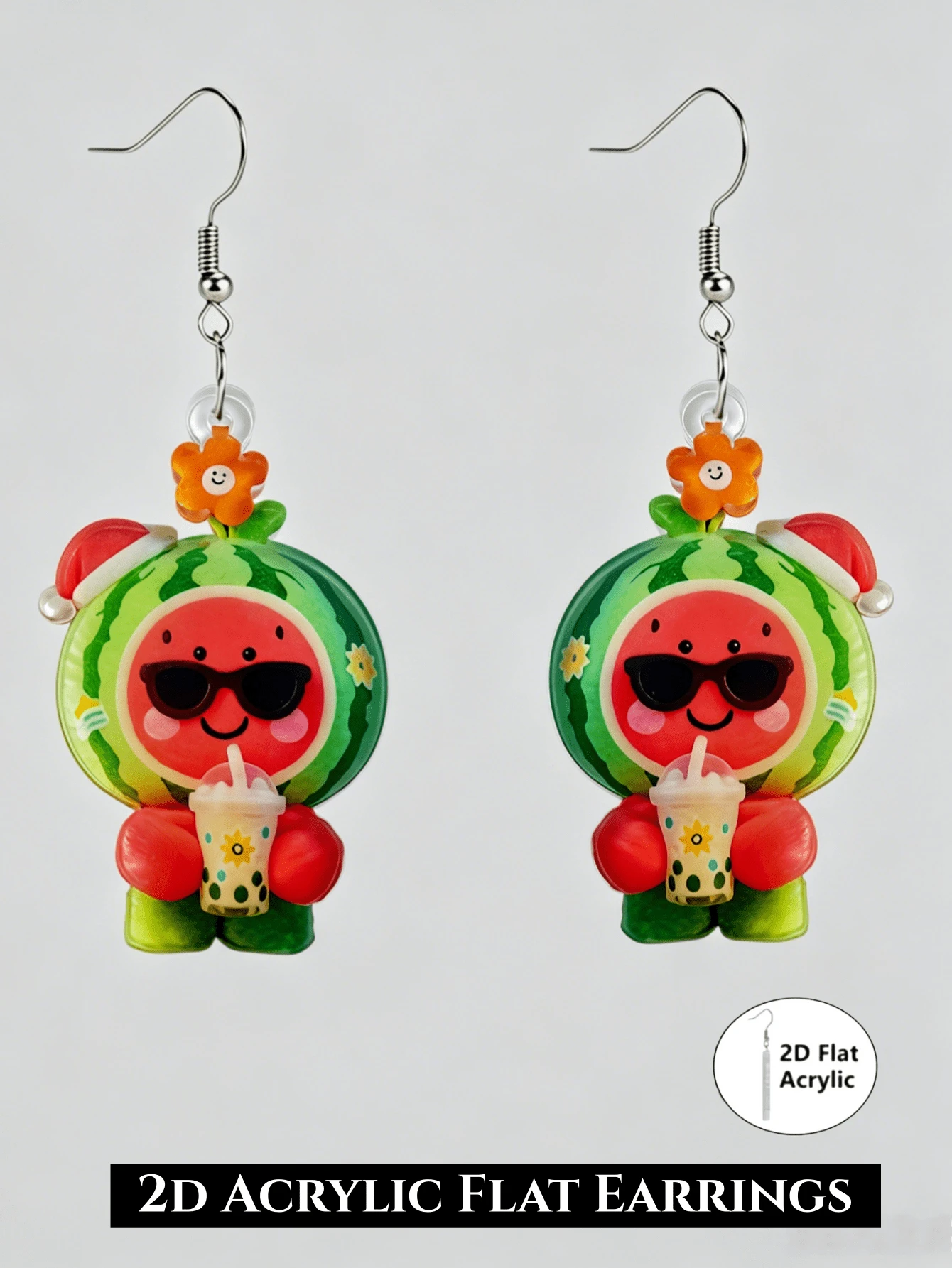 2D Flat Cute Watermelon Doll Dangle Earrings, Fun Summer Fruit Fashion Glasses Milk Tea Style Acrylic Earrings, Novel Party Jewelry Gift Suitable For Beach Vacation, Party And Daily Wear, Christmas / Thanksgiving, And Other Holiday Occasions To Wear Or Give As Gifts