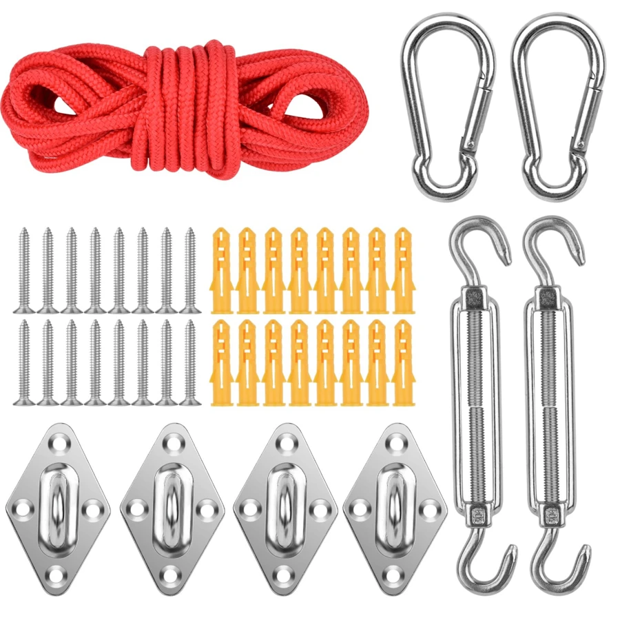 41 piezas Kit de hardware para toldo de sombra para exteriores, Accesorios para Toldos, Kit de Hardware de Acero Inoxidable, Fijaciones para Toldo con Cuerdas de Paracaídas para Vela Triangular Rectangular, Césped y Jardín,accesorios de acero inoxidable de alta resistencia para la instalación de toldos de patio - 41 piezas - Ver 1