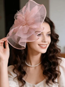 1pc Women's 50s & 60s Style Floral Mesh Ribbon Headband Hat, Elegant Tea Party, Kentucky Derby Or Wedding Headpiece, Special Occasion Hat - A - View 1
