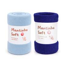 Set Of 2 Soft Microfiber Baby Blankets - 淺藍色/藏青色 - 查看 1