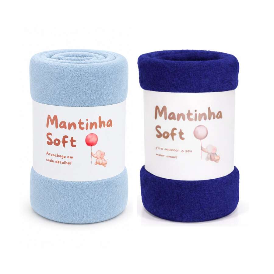 Set Of 2 Soft Microfiber Baby Blankets - 淺藍色/藏青色 - 查看 1