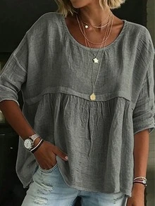 Plus Size Women's Solid Color Ruffle Blouse White Shirt For Daily Wear - Grey - View 4
