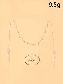 outingfit 1pc Women's Silver Crystal Face Chain, Water Drop Rhinestone Nose Chain With Long Side Ear Dangle Chain, Elegant Party Holiday Facial Accessory - Silver - View 2