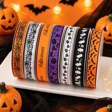 3Rolls/1Roll 1cm*2200cm Halloween Grosgrain Ribbon Set, Pumpkin Ghost Spider Web Pattern Decorative Ribbons For Gift Wrapping DIY Crafts - Multicolor - View 4