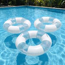 Inflatable Swimming Ring With Handle, Adult Pool Float Ring, Striped Swimming Ring, Suitable For Teenagers And Children, Summer Beach Party - White - View 4
