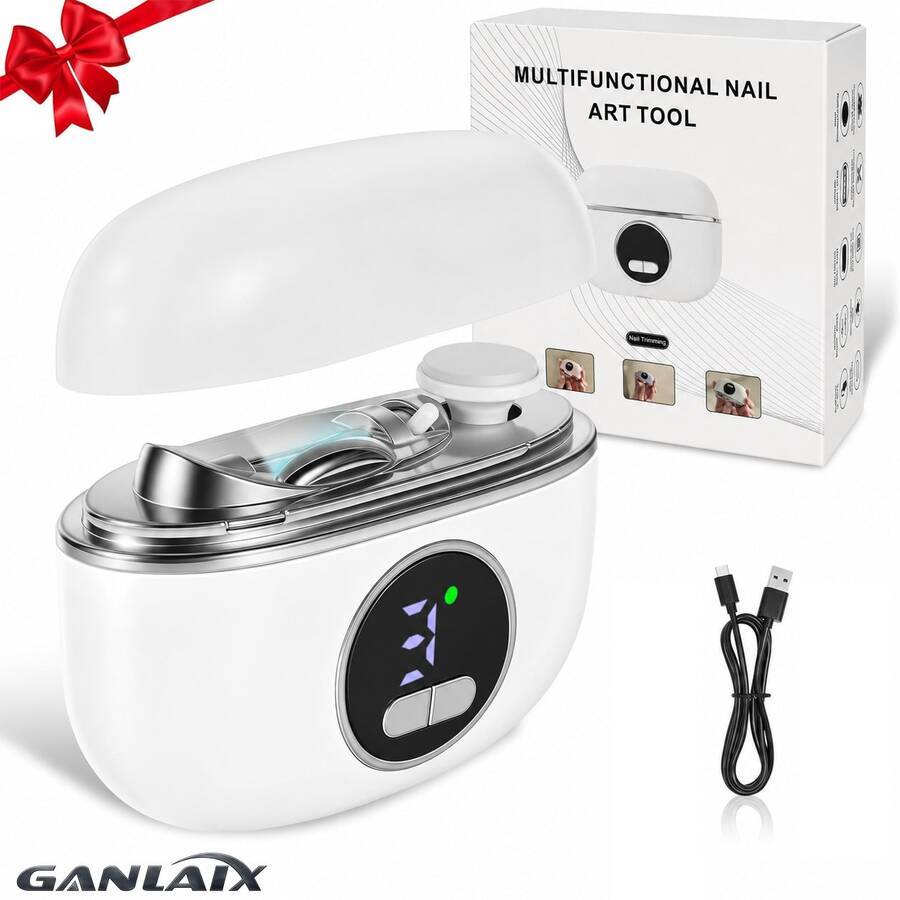 Cortaúñas eléctrico recargable por USB GANLAIX - Automático, portátil, multifuncional, con diseño anti-pellizco, para recortar uñas de los pies y de las manos, pantalla LCD, batería de litio de 400mAh para un uso duradero