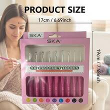 SKA 9-Piece Crochet Hook Set, With Exquisite Gift Packaging,Ergonomic Soft Grip Aluminum Knitting Needles, Complete Size Range (2.0mm-6.0mm) For Yarn Projects, Crafting Tools For Beginners And Pros - Pink Gift Set - View 8