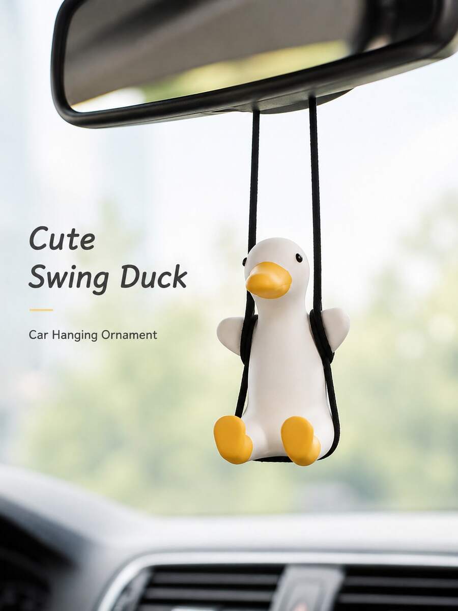 1pc Cute Swinging Duck Car Hanging Ornament, Funny Duck Rearview Mirror ...
