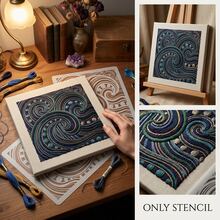 4pcs Reusable Art Pattern Stencil Set, 6 Inch Abstract Ocean Wave Rose Flower Vine Lace Pattern Painting Templates For Wall Canvas Fabric Floor Tiles Card Making, DIY Arts Crafts Home Wall Decoration Painting Supplies - Sets - View 8
