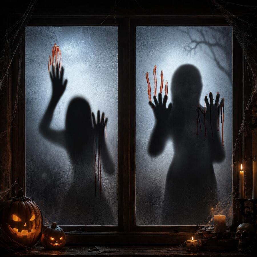 2pcs/1pc Halloween Horror Female Ghost Blood Hand Wall Stickers,For Halloween Party Glass Window DIY Backdrop Decorative Wall Stickers - Multicolor - View 1