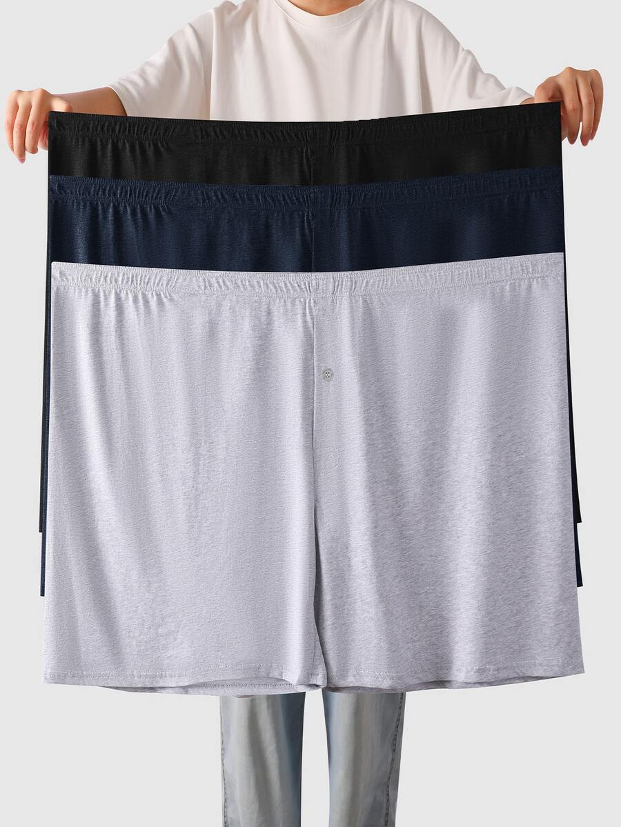 3pcs BIWEIER Men's Plus Size Pure Cotton Shorts, With Button Fly, Soft And Skin-Friendly, Loose Fit Arlo Pants - Multicolor - View 1