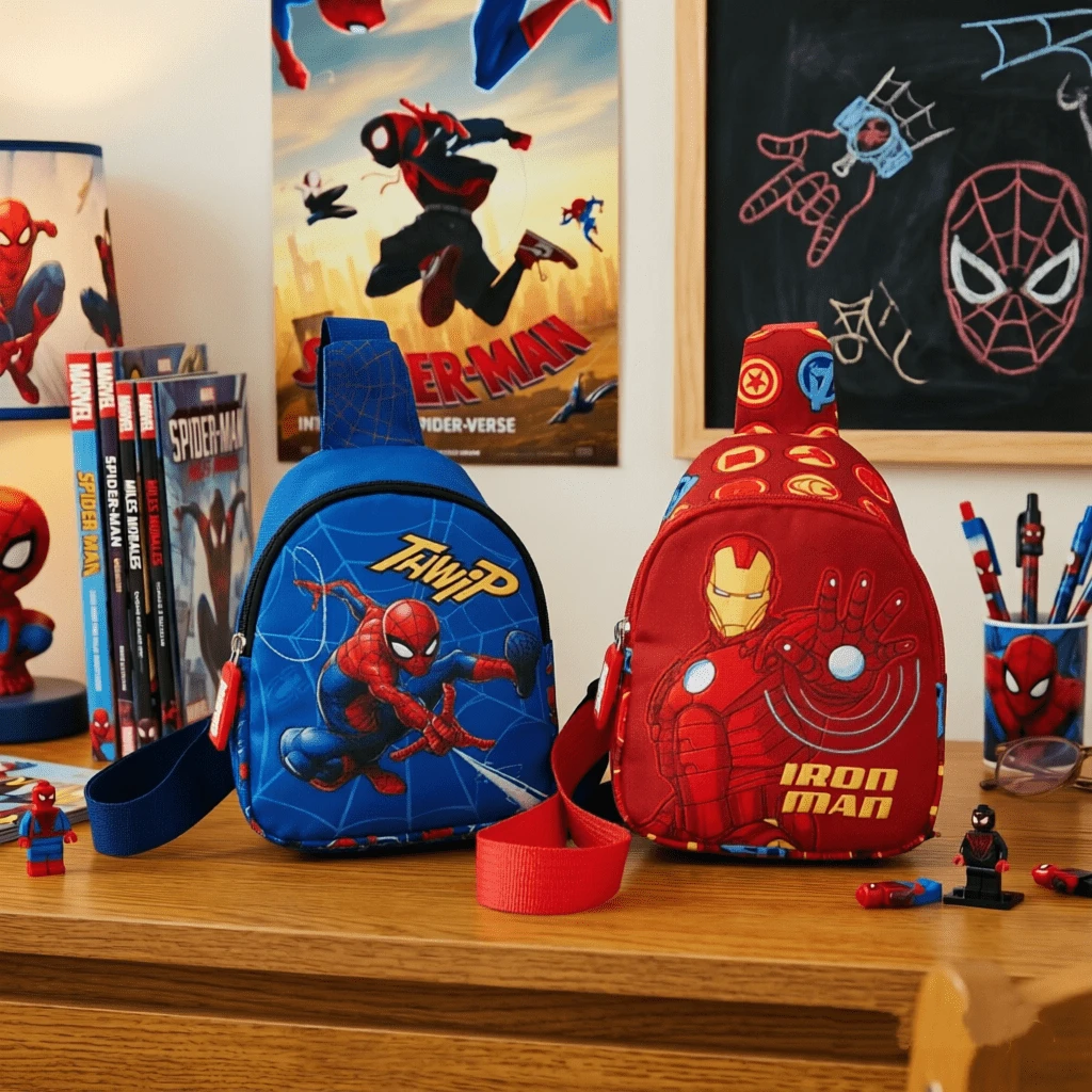Marvel 2026新款蜘蛛人卡通印花肩背包 旅行零食斜背包 卡通胸包 - 多色 - 查看 1