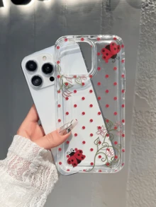波點瓢蟲花卉透明防震手機殼，適用於 Apple 16 Pro Max/XS/11/12/15 Pro Max/13/14/15/16 Pro Max/15 Pro/13 Pro Max/17 Pro Max/12 Pro Max A54 5G/A52/A14/A15/A12/S22/S21/A33 5G/A32 5G/Galaxy A55 5G/S23 Ultra/S25（國際版，非本地機型） - 紅色 - 查看 4