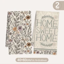 MEMNUN 2件裝復古線條野花 Home Sweet Home 印花廚房巾 15.75*23.62in(40*60cm)/ 17.71*27.56in(45*70cm) 柔軟超細纖維材質 洗碗布 清潔布 手巾 廚房浴室日常家居裝飾 適合廚房與餐廳裝飾 全季節適用 - 彩色 - 查看 12
