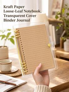 1pc PVC Transparent Cover Kraft Paper Loose-Leaf Notebook, B5/A5 Blank Lined Pages Diary, Detachable And Replaceable Inner Pages Handwriting Notebook, Suitable For Students Daily Writing And Note-Taking School Supplies - Mixed Colors - View 7