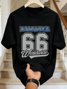 Men's Summer Casual Soft Round Neck Short Sleeve-Shirt,Disaster 66 Print Graphic Is Suitable Daily Wear. - Black - View 4
