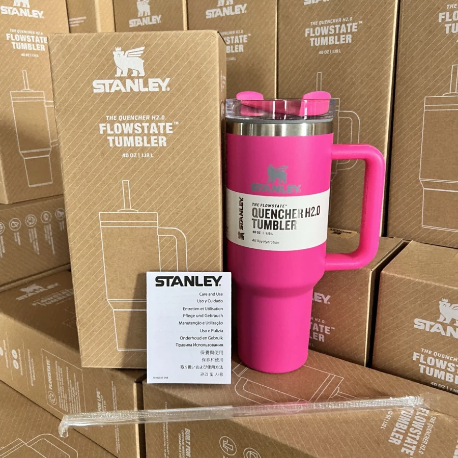 Stanley Ouencher ProTour Flip Straw Tumbler, Stainless Steel Insulated Cup, Leakproof Lid & Straw, Portable Handle, Cupholder Compatible, Large Capacity. Ideal Gift For Men & Women For Various Holidays - 玫瑰紅 - 查看 1