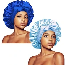 ZTZI 2Pcs Bow Decor Satin Hair Bonnet, Soft Elastic Sleep Cap, Large Size Night Hair Wrap For Curly Natural Long Hair Women - UM2pcs Bow-tie Round Hat - View 14