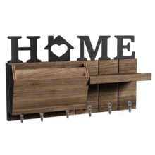 1pc Rustic Style Handmade Wooden Mail Organizer, Premium Composite Wood Board With Key Hooks, Wall-Mounted Letter Rack And Shelf - A - View 1