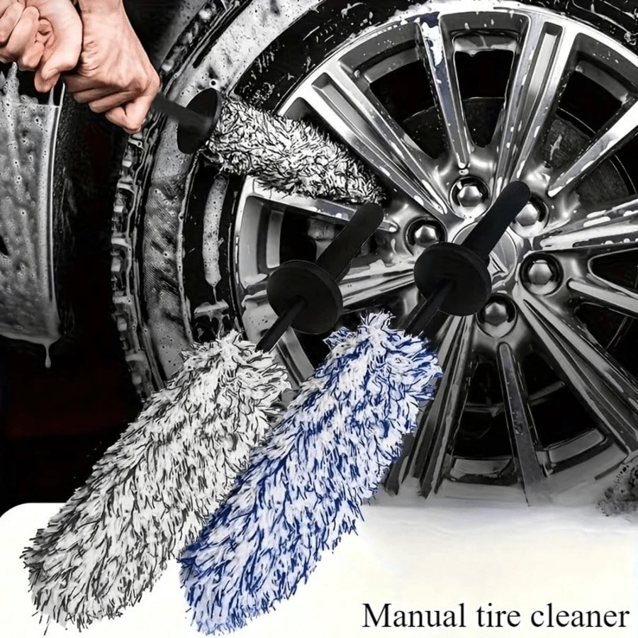 1pc 360° Rotatable Short Handle Wheel Rim Cleaning Brush, Ultra-Fine Fiber Material, Thorough Cleaning Without Damaging Car Paint, Durable Plastic Handle, No Battery Required, Suitable For Daily Car Wheel Rim Maintenance - Multicolor - View 1