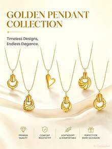 VceTd 1PC Fashion Business Style Stainless Steel Women's Pendant Necklace With Asymmetrical Hollow Geometric/Glossy Heart-Shaped Pendant Design, Suitable For Women's Daily Wear, Fashion Commuting, Holiday Parties, Or As A Holiday Gift For Women Or Loved Ones - Yellow Gold - View 4