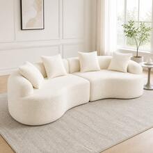 YOGLAD 110" Curved Cloud Couch, Modular Sectional Sofa, Boneless Chenille Couch With 4 Pillows, Oversized Deep Seat Foam Sofa, No Assembly Required 4 Seater Sofa For Living Room, Apartment, Lounge, Home Office, Luxury Modern Couch - 米色 - 查看 1