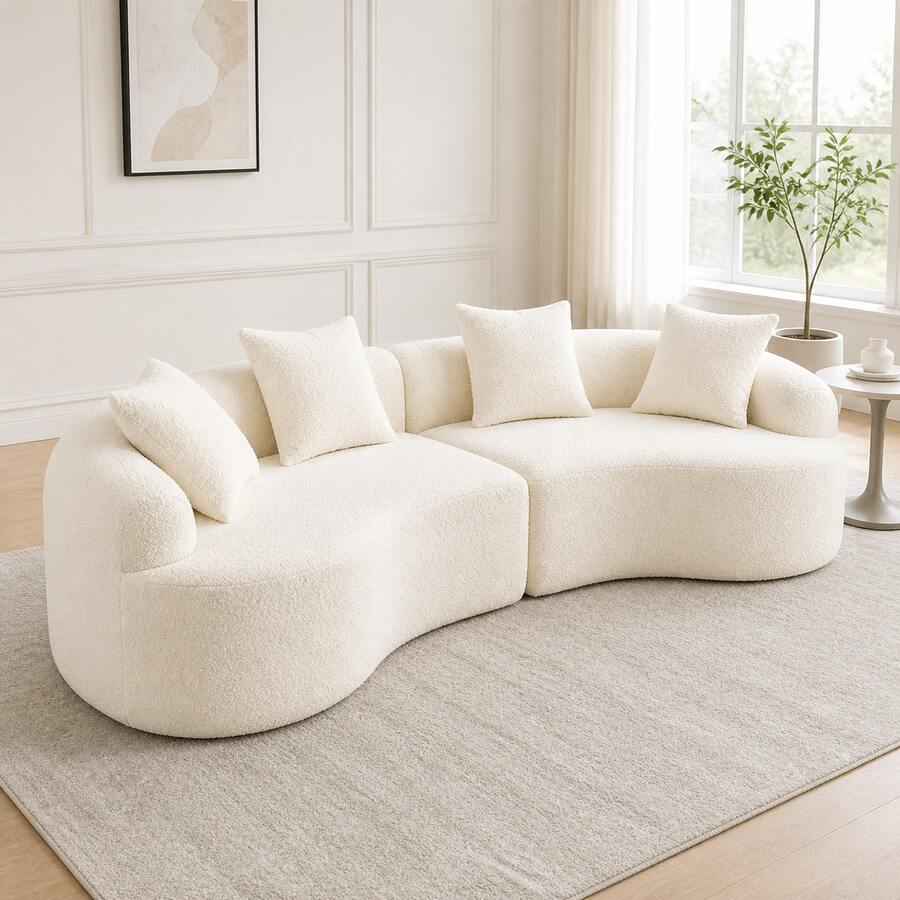 YOGLAD 110" Curved Cloud Couch, Modular Sectional Sofa, Boneless Chenille Couch With 4 Pillows, Oversized Deep Seat Foam Sofa, No Assembly Required 4 Seater Sofa For Living Room, Apartment, Lounge, Home Office, Luxury Modern Couch - 米色 - 查看 1
