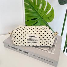 1pc Back To School Simple Polka Dot Pencil Case Lightweight Canvas Zipper Pen Bag, Large Capacity Stationery Storage Pouch, Fashion Dot Print Student Pen Organizer For Middle High School Girls - Pencil Case - View 10