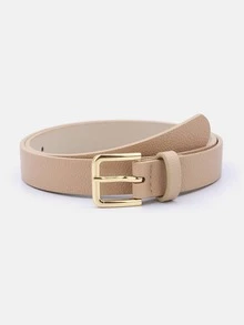 1pc/3pcs Women's Gold Square Buckle Versatile Fashion Multi-Color PU Belt Suitable For Daily Use - Beige - View 19